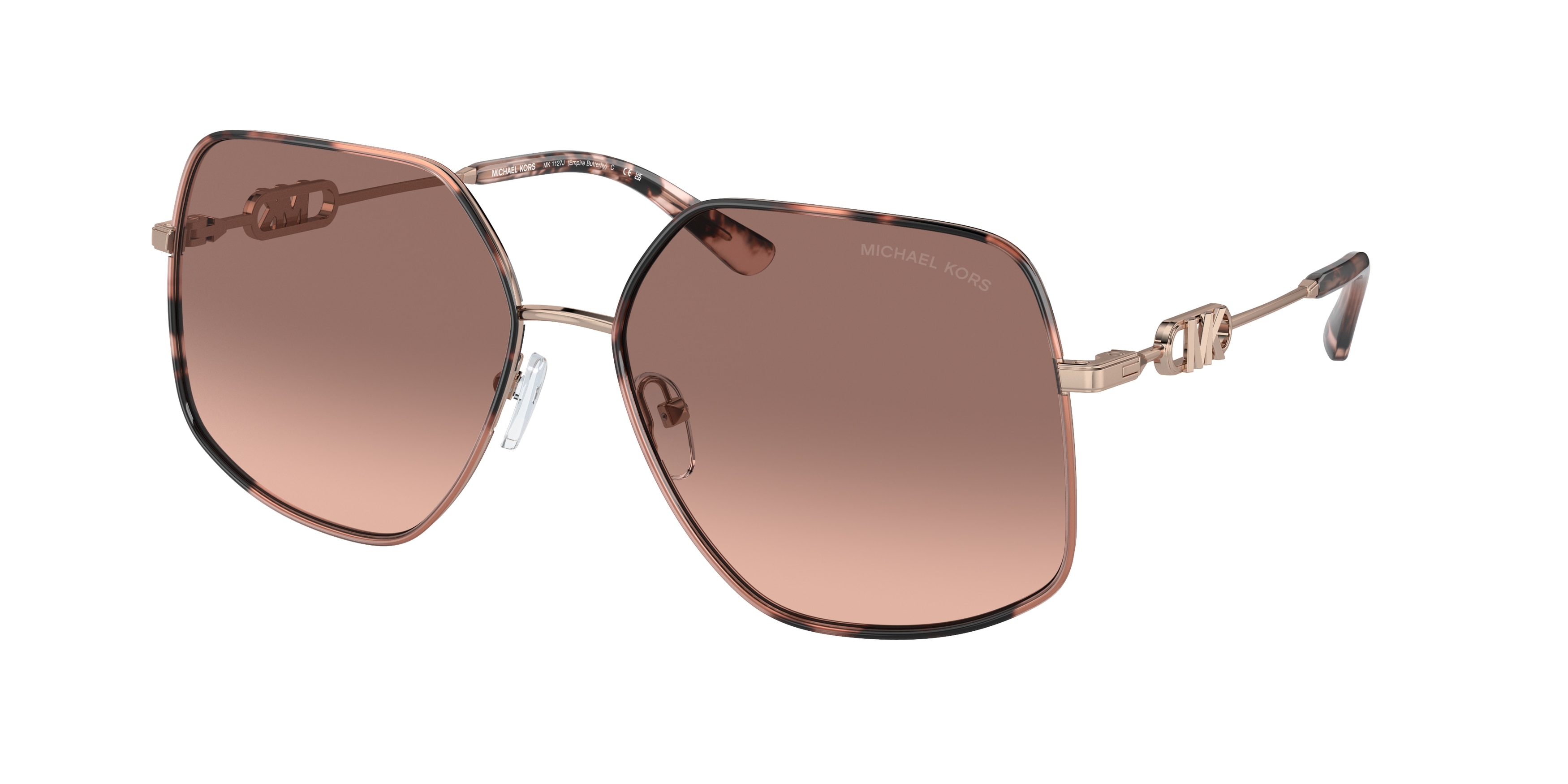 Michael Kors Femme MK1127J Empire Butterfly 110813 Lunettes De Soleil MéTal Or Marron GéOméTrique Normale Ombré-image